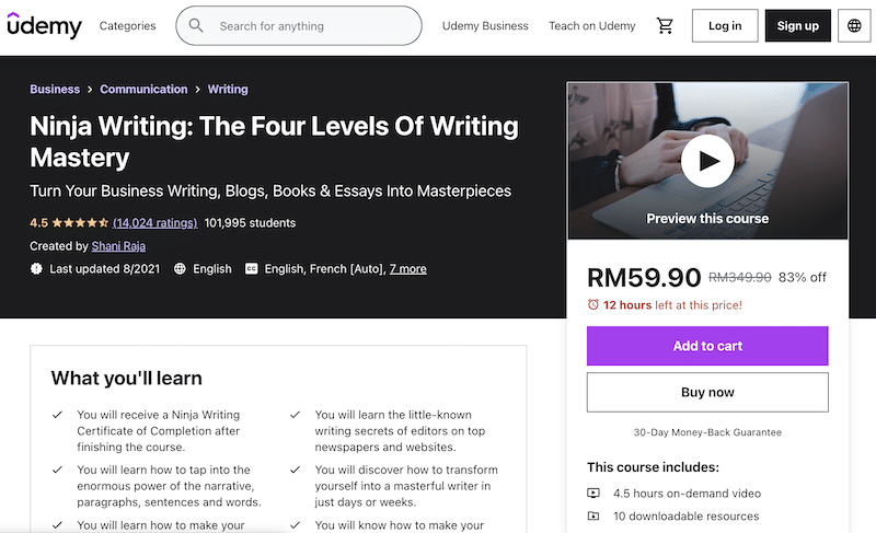 Ninja Writing Online Course Homepage