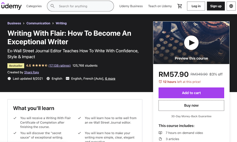 Writing With Flair Online Course Homepage