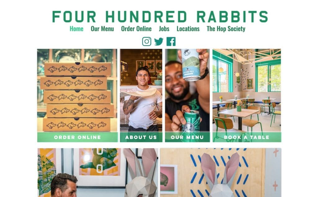 Website Made With Wix Example: Four Hundred Rabbits Restaurant