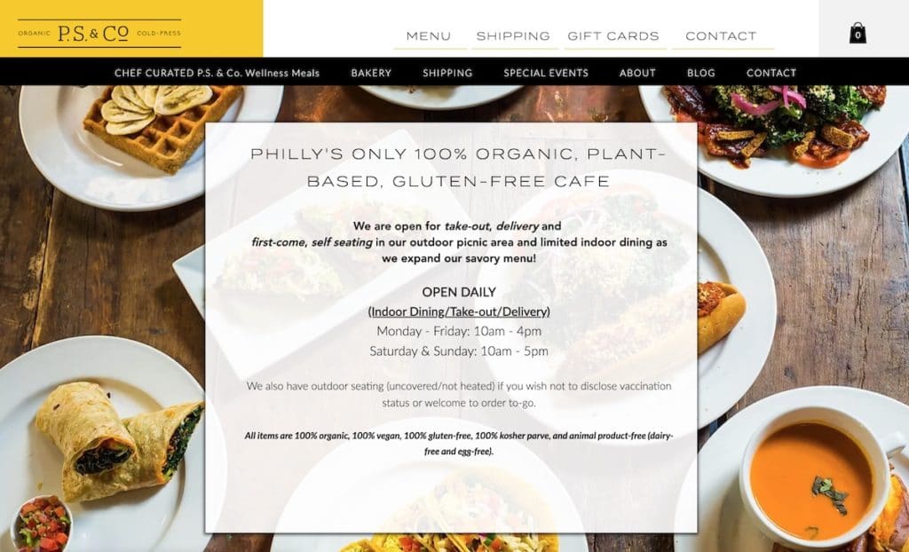 Website Made With Wix Example: PS & Co. Cafe