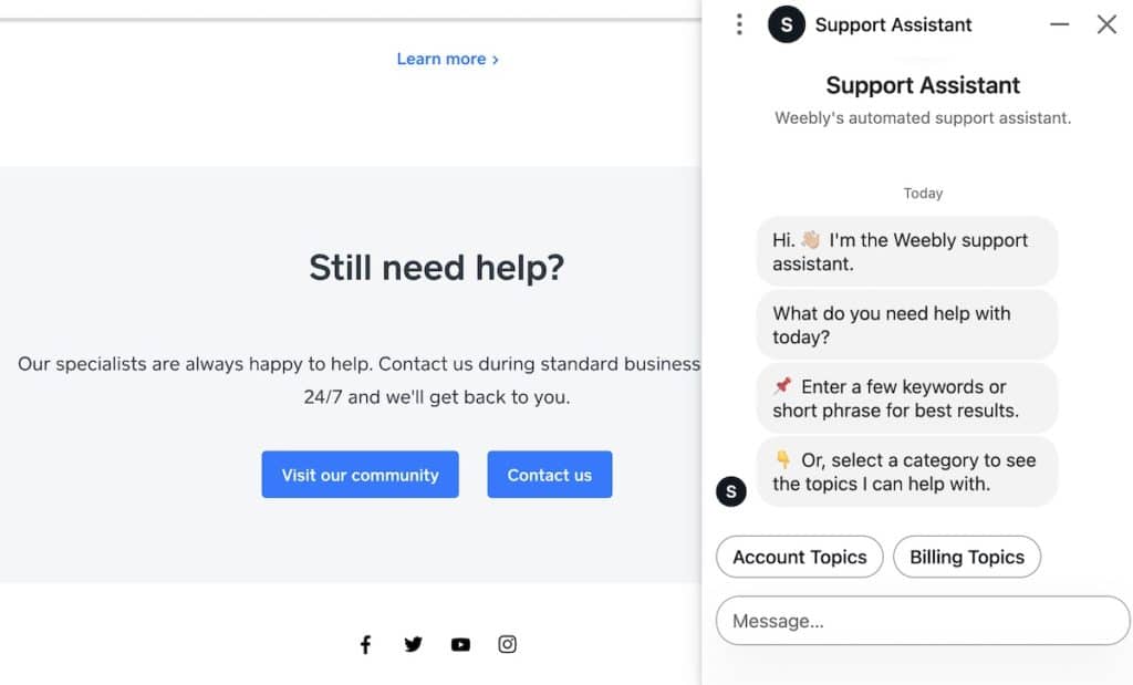 Weebly Customer Support Options Live Chat