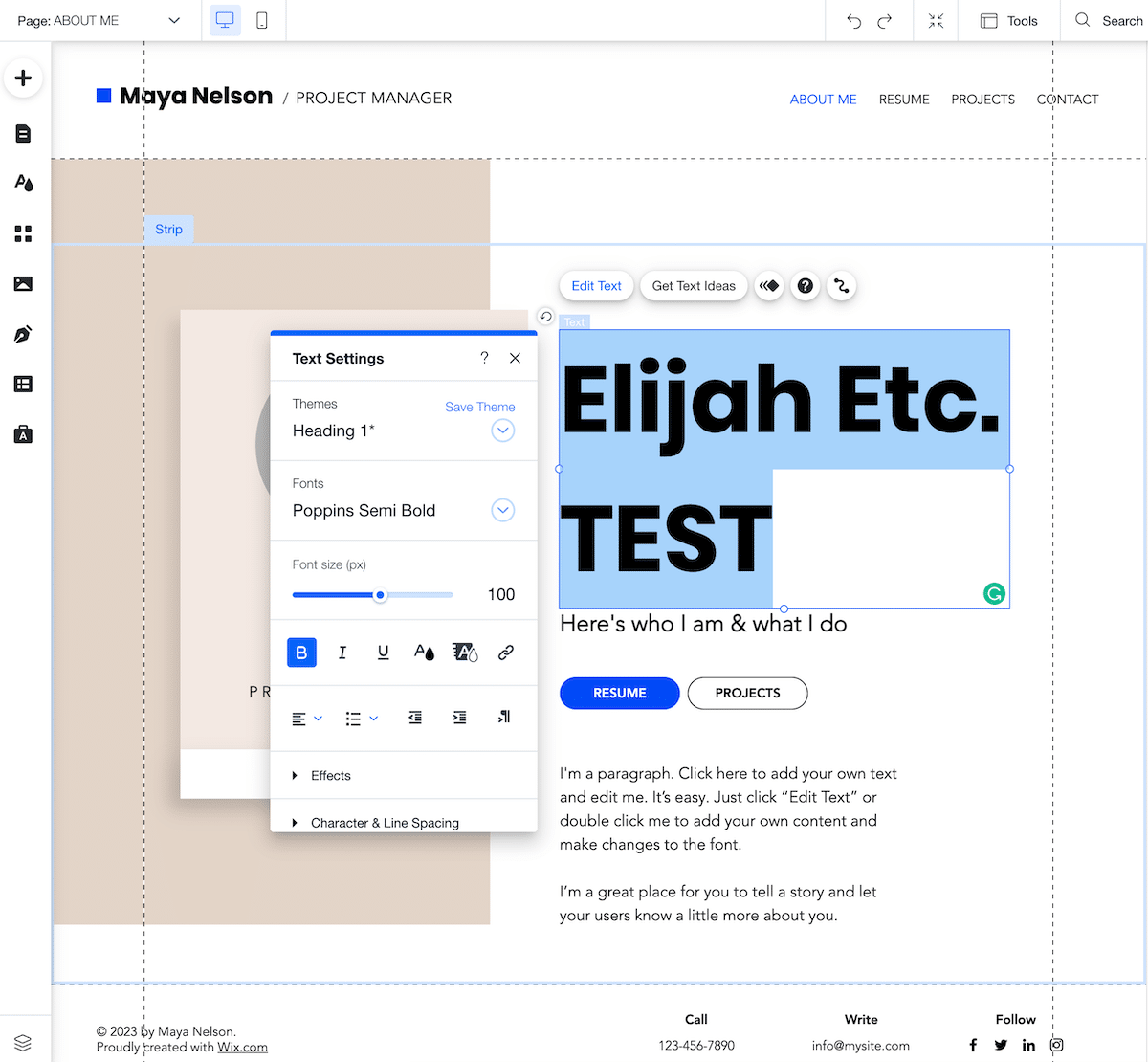 Wix Website Using The Text Editor