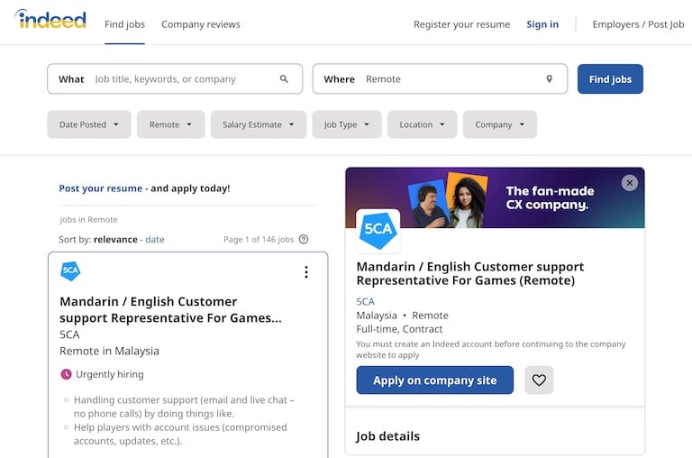 Find remote jobs with Indeed
